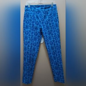 SOFT SURROUNDINGS STRETCH PULL ON BLUE PAISLEY BROCADE CROPPED PANTS EUC SZ M